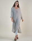 Woman Wearing La Bottega di Brunella Linen Dress Vestito Fausta Campagna - Natural - Dress LUXAMORE