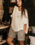 Woman Wearing La Bottega di Brunella Top Maglia Corsara - Campagna latte - Tops LUXAMORE