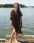 Woman Wearing La Bottega di Brunella Linen Dress Fausta Garzata - Chocolate - Dress LUXAMORE