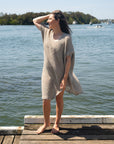 Woman Wearing La Bottega di Brunella Linen Dress Vestito Fausta Campagna - Natural - Dress LUXAMORE