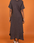 Woman Wearing Linen Dress Bias Cut Maxi Made in Italy - Navy - Dress LUXAMORE