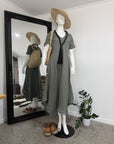 Mannequin Modelling Linen Dress Maxi Bias Cut Made in Italy - Khaki - One size - Dress LUXAMORE