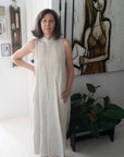 Woman Wearing Linen Dress Maxi High Collar Made in Italy - Beige - One size - Dress LUXAMORE