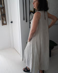 Woman Wearing Linen Dress Maxi High Collar Made in Italy - Beige - One size - Dress LUXAMORE