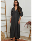 Linen Dress Maxi Made in Italy Charcoal Grey - LUXAMORE