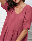 woman wearing Linen Dress Maxi Made in Italy Fuchsia LUXAMORE
