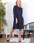 woman wearing Linen Dress Midi 100% Made in Italy Navy LUXAMORE