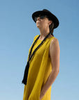 Linen Dress Midi A Line Pockets Made in Italy Yellow LUXAMORE