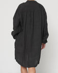 Linen Shirt Dress – Mini, Long Sleeve, Made in Italy | Charcoal Grey - LUXAMORE