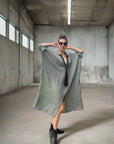 Woman Wearing Linen Dress Oversize Maxi Kaftan Made in Italy Chocolate - Dress LUXAMORE
