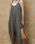 woman wearing Linen Jumpsuit Made in Italy Tobacco LUXAMORE