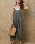 woman wearing Linen Jumpsuit Made in Italy Tobacco LUXAMORE
