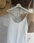 Woman Wearing Linen Slip Dress White Made in Italy - Dress LUXAMORE