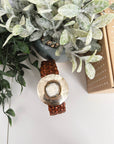 Lula Natura Narrow Neptune Brown Leather Belt - LUXAMORE -Belt-Lula Natura Narrow Neptune Brown Leather Belt Genuine Braided leather, its round brass and pearly stone buckle is hand made in spain with love.