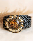 Lula Natura Satu Wide Black Leather Belt With Brown Stone - LUXAMORE -Belt-Lula Natura Satu Wide Black Leather Belt with Brown Stone Crafted from braided genuine black leather, blends artisanal craftsmanship with a contemporary boho aesthetic.