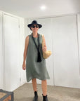 Made in Italy Cascade Linen Dress Olive - LUXAMORE -Dress-LUXAMORE Cascade Linen Dress breathable; with pockets, buttons and a longer back is a timeless wardrobe essential. Shop Italian linen dresses made in italy.