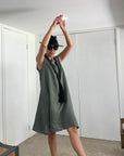 Made in Italy Cascade Linen Dress Olive - LUXAMORE -Dress-