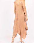 Linen Dress Maxi Made in Italy - Camel - One size worn by model in natural setting LUXAMORE
