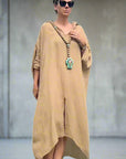 Made in Italy Resort Linen Kaftan Caramel - LUXAMORE -Dress-Elegant Italian made linen dress with an oversized kaftan fit. Lightweight, breathable, and perfect for effortless style all year round.