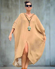 Made in Italy Resort Linen Kaftan Caramel - LUXAMORE -Dress-Elegant Italian made linen dress with an oversized kaftan fit. Lightweight, breathable, and perfect for effortless style all year round.