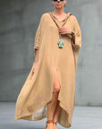 Made in Italy Resort Linen Kaftan Caramel - LUXAMORE -Dress-Elegant Italian made linen dress with an oversized kaftan fit. Lightweight, breathable, and perfect for effortless style all year round.