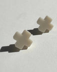 Mingled Beige Cross Stud Earrings - Small Cross Earrings, Minimalist - LUXAMORE