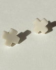 Mingled Beige Cross Stud Earrings - Small Cross Earrings, Minimalist - LUXAMORE
