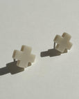 Mingled Beige Cross Stud Earrings - Small Cross Earrings, Minimalist - LUXAMORE