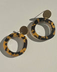 Mingled Charlie Gold and Tortoise Shell Dangle Earrings - LUXAMORE -Earings