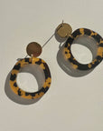 Mingled Charlie Gold and Tortoise Shell Dangle Earrings - LUXAMORE -Earings