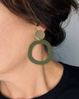 Mingled Charlie Olive Green and Gold Dangle Earrings - LUXAMORE -Earings-The Charlie Olive Green and Gold Dangle earrings are a modern statement earring in lightweight hypoallergenic laser cut acrylic with a gold plated decorative stud disc. The stud post is made from hypoallergenic Surgical Stainless Steel (304). They are extremely lightweight, you won't even know you have them on.