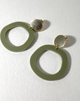 Mingled Charlie Olive Green and Gold Dangle Earrings - LUXAMORE -Earings-The Charlie Olive Green and Gold Dangle earrings are a modern statement earring in lightweight hypoallergenic laser cut acrylic with a gold plated decorative stud disc. The stud post is made from hypoallergenic Surgical Stainless Steel (304). They are extremely lightweight, you won't even know you have them on.
