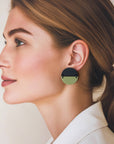 Woman Wearing Mingled Statement Studs in Olive Green and Black -  LUXAMORE