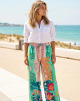 Wide-leg summer trousers: Miss Goodlife Love Palace pants featuring an elasticated back and side pockets. LUXAMORE