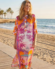 Maxi shirt dress: Miss Goodlife Dress Trumpet Arms Violet Sea featuring a multicolor print and short trumpet sleeves LUXAMORE