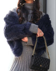 Woman Wearing Mode & Affaire Cascade Fur Coat In Ink - JACKET LUXAMORE