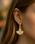Woman Wearing Orna Curio Fan Mail Gold Earrings - Earings LUXAMORE