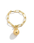 Orna Curio Golden Years Gold Plated Bracelet - LUXAMORE -Bracelets-Gold Plated Bracelet The perfect bracelet Introducing the 'Golden Years' Bracelet, a heartfelt homage to the legendary David Bowie. Crafted in stunning gold-plated alloy, this bracelet stands as a statement piece on its own or offers the canvas for your creativity with the addition of your favorite charms. It showcases a captivating hanging ball and a bold large link chain. Materials: Gold Plated Alloy Measurements: 18cm