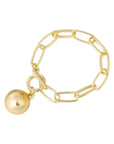 Orna Curio Golden Years Gold Plated Bracelet - LUXAMORE -Bracelets-Gold Plated Bracelet The perfect bracelet Introducing the 'Golden Years' Bracelet, a heartfelt homage to the legendary David Bowie. Crafted in stunning gold-plated alloy, this bracelet stands as a statement piece on its own or offers the canvas for your creativity with the addition of your favorite charms. It showcases a captivating hanging ball and a bold large link chain. Materials: Gold Plated Alloy Measurements: 18cm