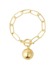 Orna Curio Golden Years Gold Plated Bracelet - LUXAMORE -Bracelets-Gold Plated Bracelet The perfect bracelet Introducing the 'Golden Years' Bracelet, a heartfelt homage to the legendary David Bowie. Crafted in stunning gold-plated alloy, this bracelet stands as a statement piece on its own or offers the canvas for your creativity with the addition of your favorite charms. It showcases a captivating hanging ball and a bold large link chain. Materials: Gold Plated Alloy Measurements: 18cm