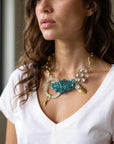 Woman Wearing Orna Curio Vintage Bespoke Lagoon Leaf Statement Necklace - necklace LUXAMORE