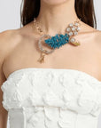 Woman Wearing Orna Curio Vintage Bespoke Lagoon Leaf Statement Necklace - necklace LUXAMORE