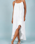 White Linen Dress Maxi Ruffled Made in Italy - One size LUXAMORE