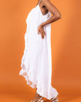 Woman Wearing White Linen Dress Maxi Ruffled Made in Italy - One size - Dress LUXAMORE