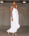 White Linen Dress Maxi Ruffled Made in Italy - One size LUXAMORE