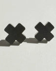 Mingled Black Cross Stud Earrings - Small Cross Earrings, Minimalist