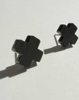 Mingled Black Cross Stud Earrings - Small Cross Earrings, Minimalist