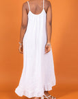 White Linen Dress Maxi Ruffled Made in Italy - One size