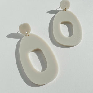 Mingled Soko Large Matte Ivory Beige Statement Dangle Earrings