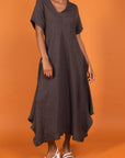 Linen Dress Maxi Bias Cut Made in Italy - Khaki - One size